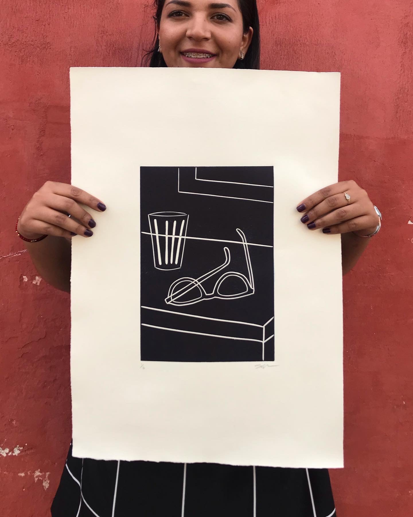 LINOCUT #6 GLASSES AND GLASS OF WATER