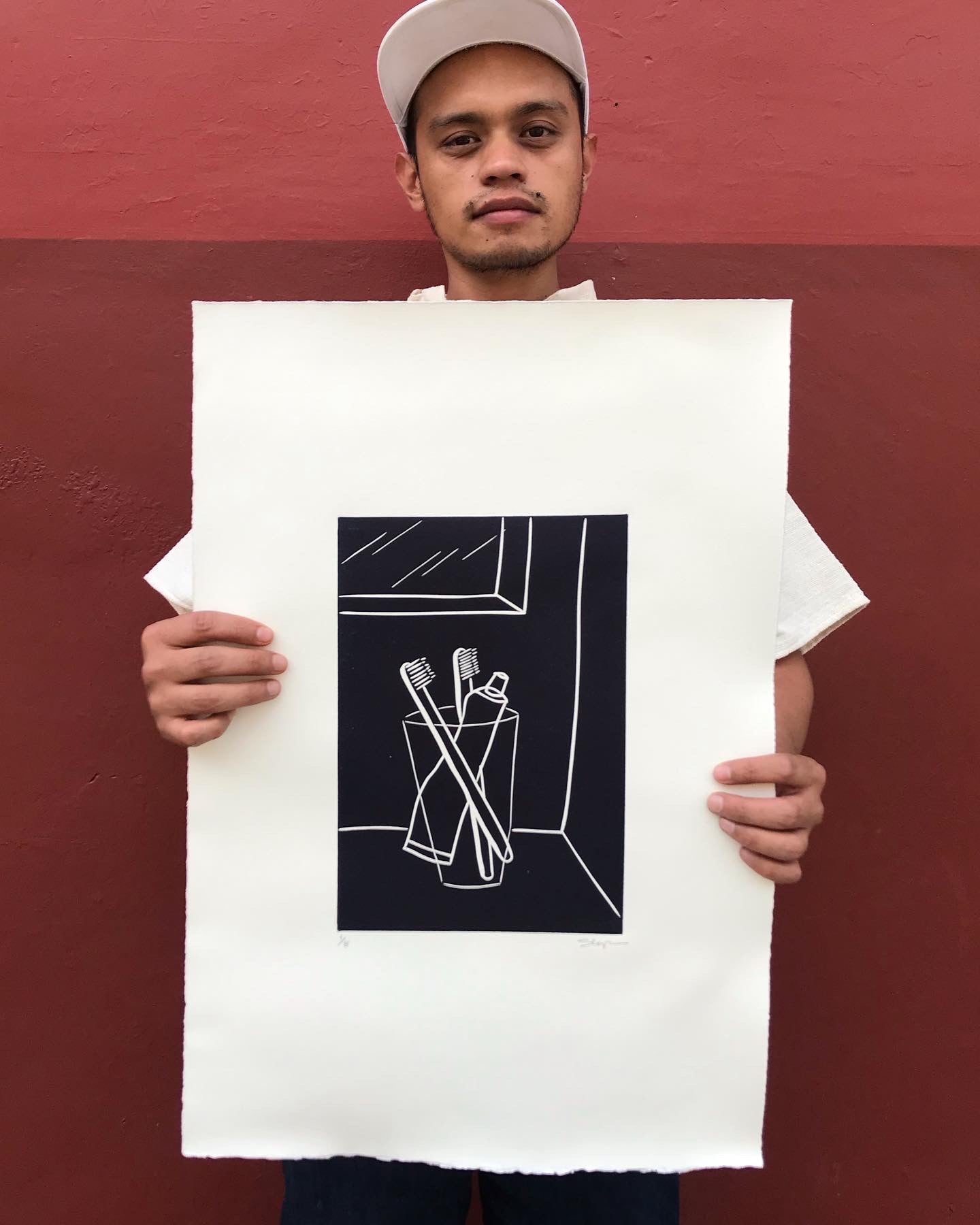 LINOCUT #8 TOOTHBRUSHES